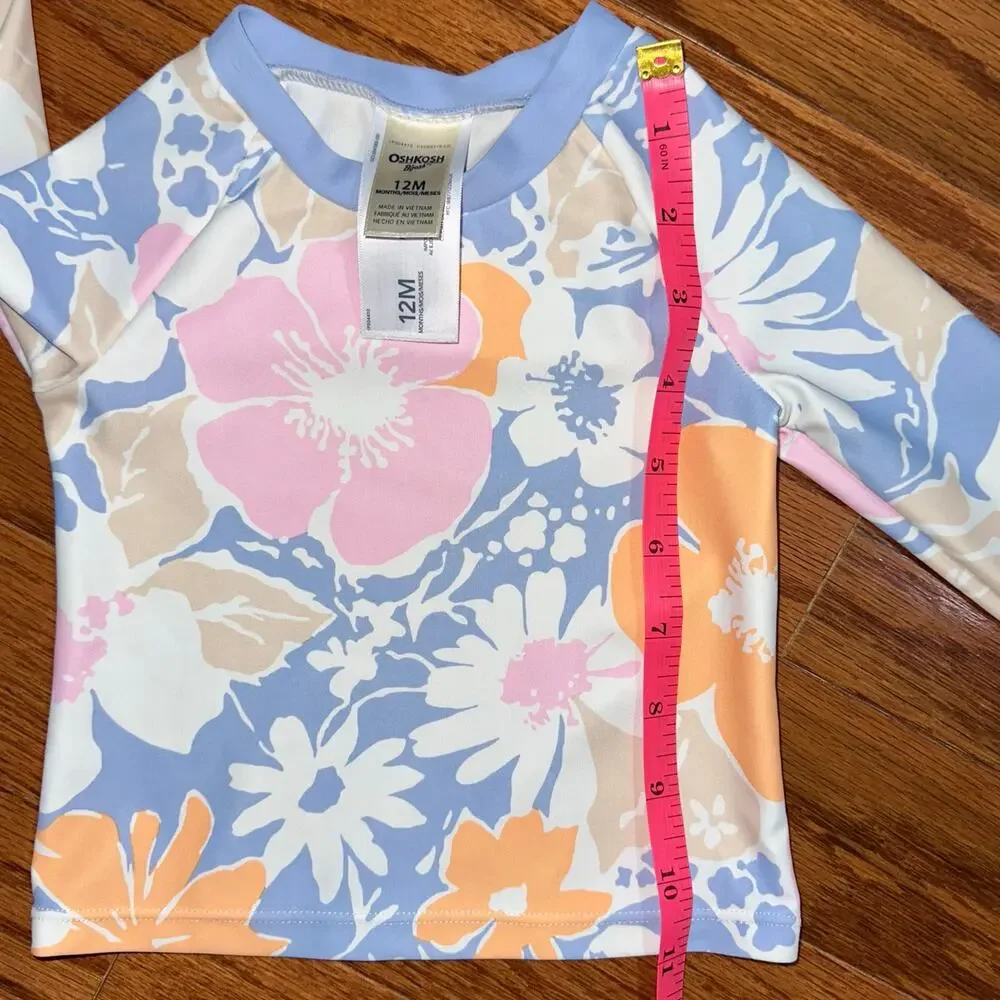 OshKosh B’Gosh Girls Floral Long Sleeve UPF 50 Swim Rash Guard Size 12M